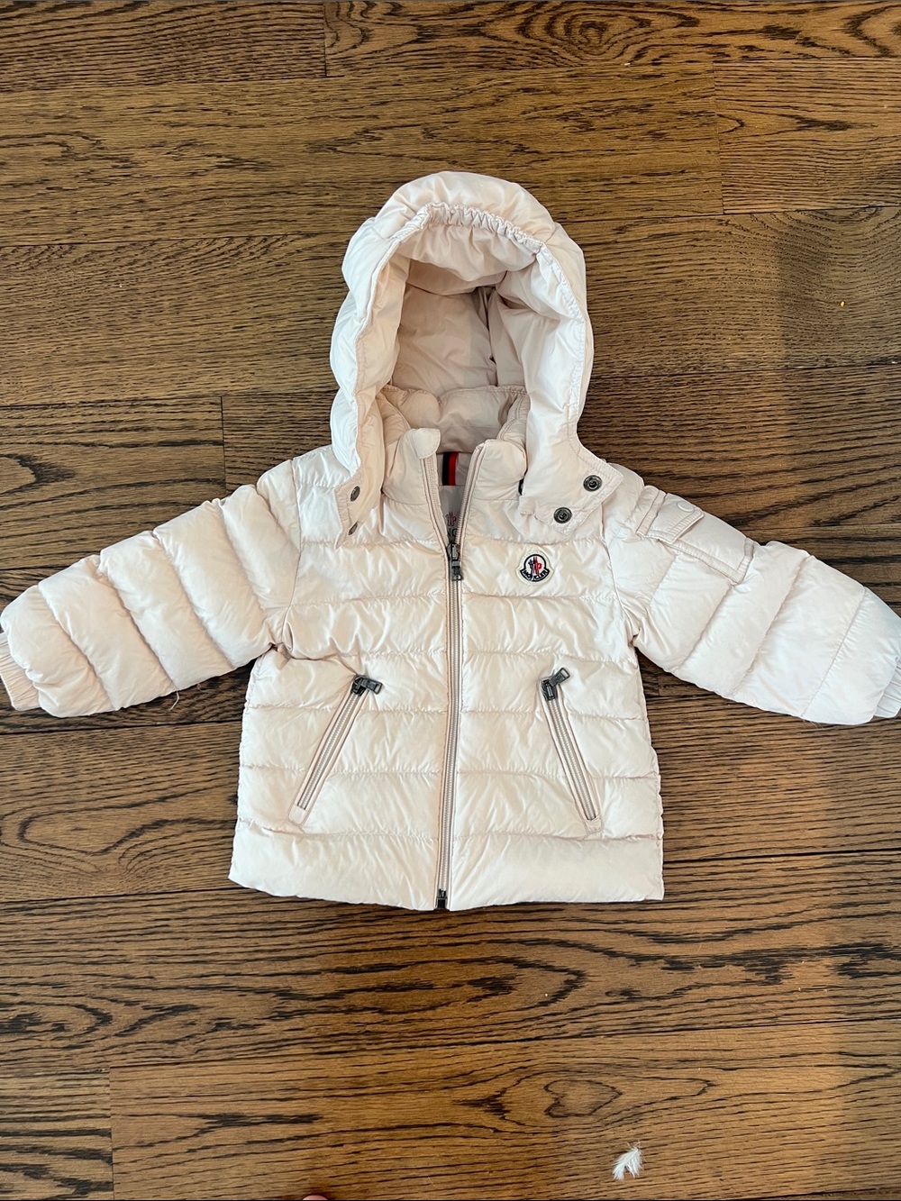 Moncler Light Pink Quilted Hooded Puffer Jacket